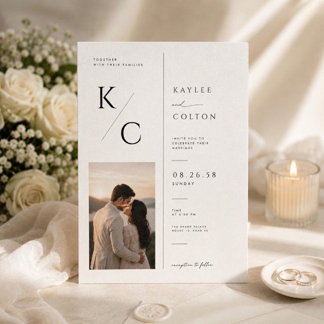 Elegant Monogram Photo Wedding Invitation. Invitation (Creator Uploaded)
