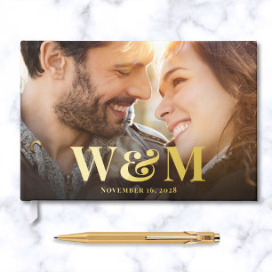 Elegant Monogram Photos Black Wedding Foil Guest Book