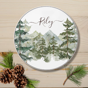 Elegant Monogram Pine Forest Mountain Wireless Charger