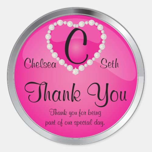 Elegant Monogram Pink and Silver Classic Round Sticker