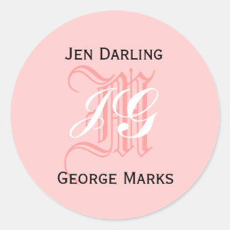 Elegant Monogram Pink, Black, White Wedding Seal