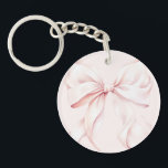 Elegant Monogram Pink Bow  Keychain<br><div class="desc">Cute & charming pink keychain featuring a soft blush pink Monogram design and a delicate bow illustration.</div>
