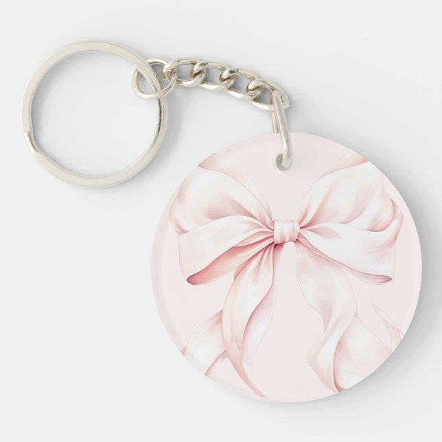 Elegant Monogram Pink Bow  Keychain (Front)