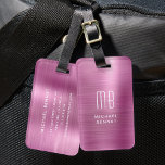 Elegant Monogram Pink Brushed Metal Luggage Tag at Zazzle