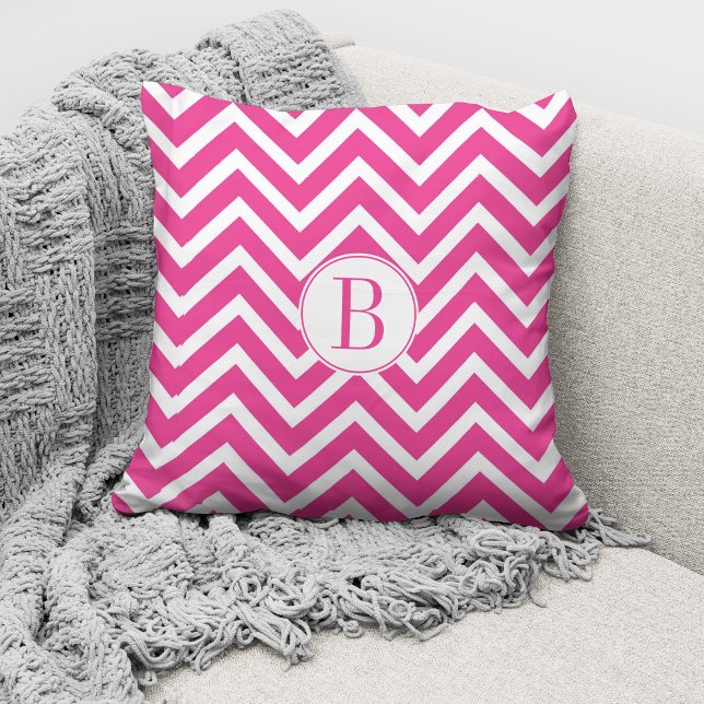 Elegant Monogram Pink Chevron Pattern  Throw Pillow (Creator Uploaded)