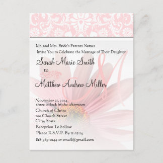 Elegant Monogram Pink Daisy Wedding Invitation Postcard