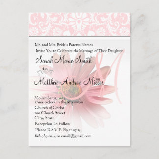 Elegant Monogram Pink Daisy Wedding Invitation Postcard
