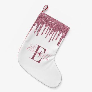 Elegant Monogram Pink Faux Glitter Drips