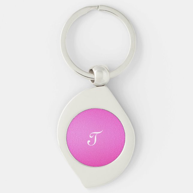 Elegant Monogram pink glitter Keychain (Front)