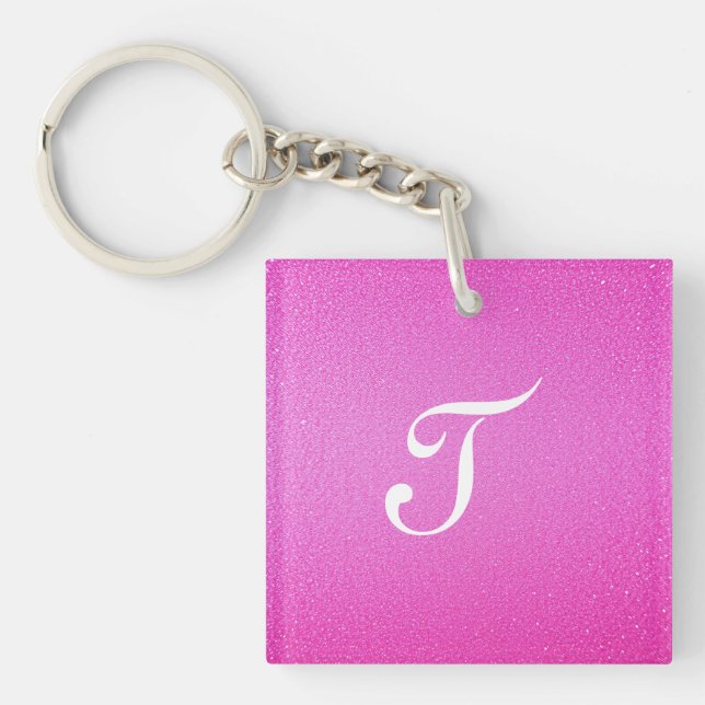 Elegant Monogram pink glitter Keychain (Front)