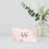 Elegant Monogram Pink Gold Glitter Marble Agate Loyalty Card (Standing Front)