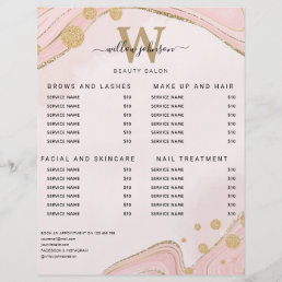 Elegant Monogram Pink Gold Marble Agate Price List Flyer