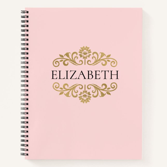Elegant Monogram Pink Gold Office School Notebook (Front)