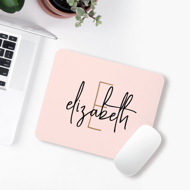 Elegant Monogram Pink Gold Script Mouse Pad (Creator Uploaded)