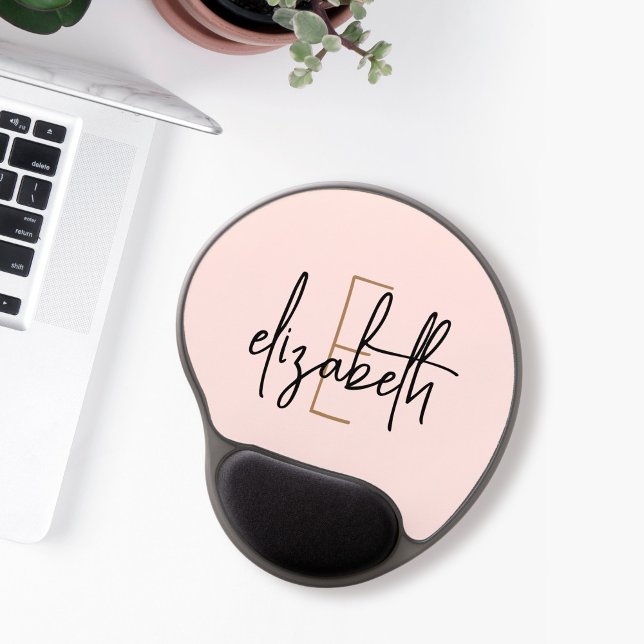 Elegant Monogram Pink Gold Script Mouse Pad (Creator Uploaded)
