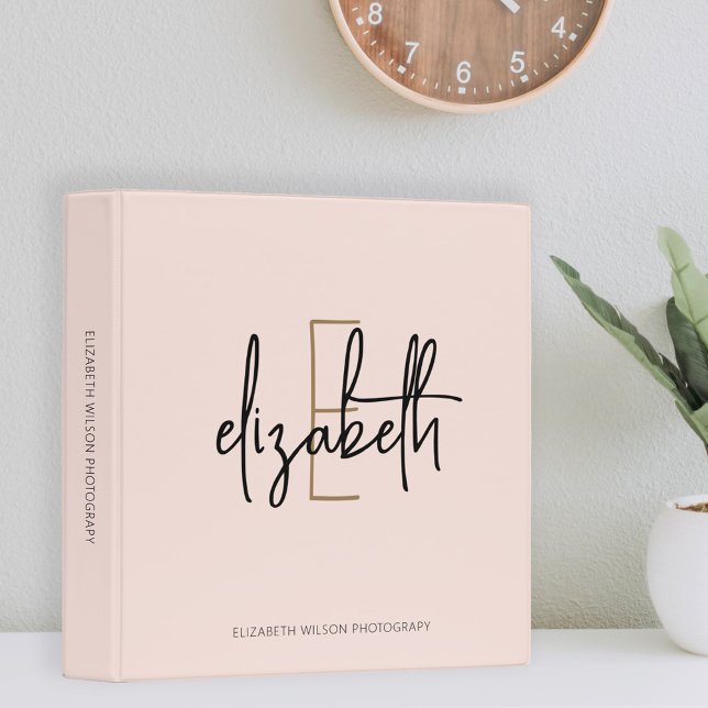 Elegant Monogram Pink Gold Script Office School 3 Ring Binder (Creator Uploaded)