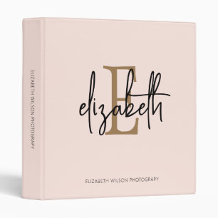 Elegant Monogram Pink Gold Script Office School 3 Ring Binder