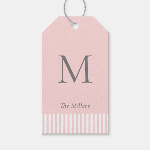 Elegant Monogram Pink  Gray  Gift Tags