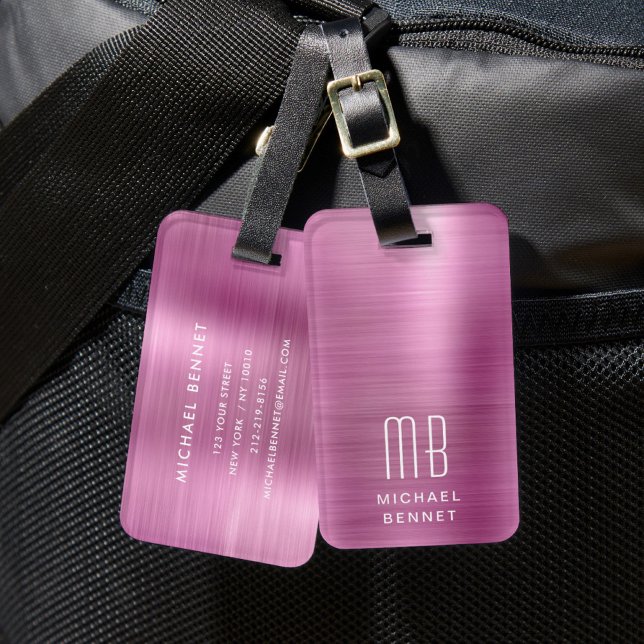 Elegant Monogram Pink Luggage Tag (Elegant Monogram Pink Luggage Tag)