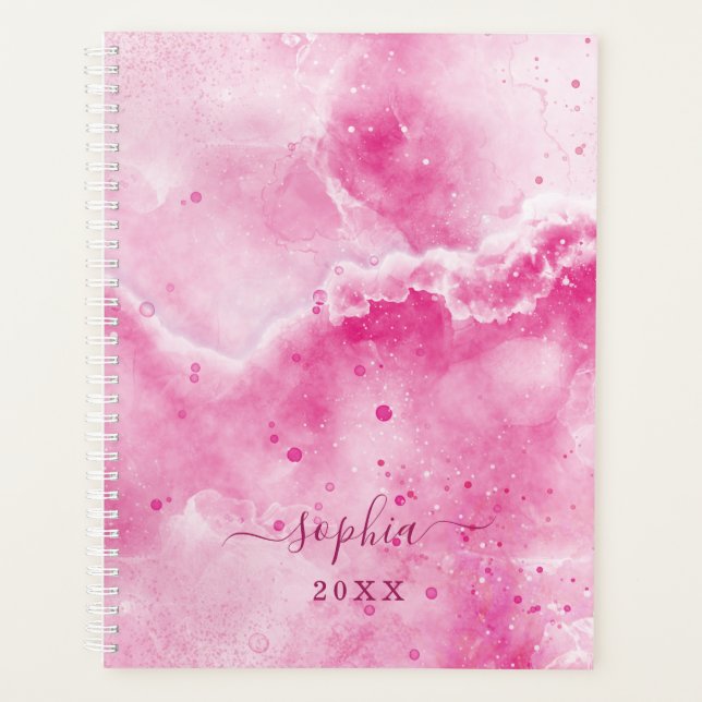 Elegant Monogram Pink Marble Girly Glam 2025 Planner (Front)