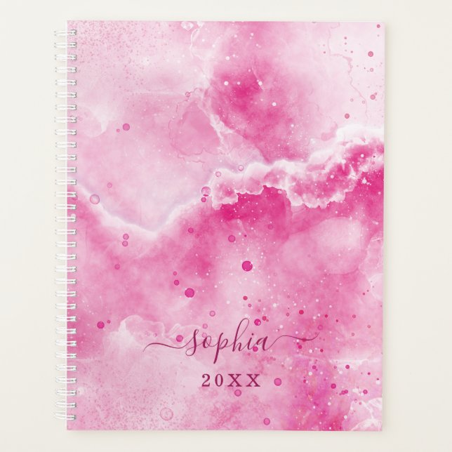 Elegant Monogram Pink Marble Girly Glam 2026 Planner (Front)