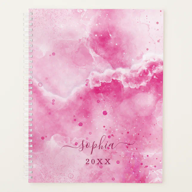 Elegant Monogram Pink Marble Girly Glam 2026 Planner | Zazzle