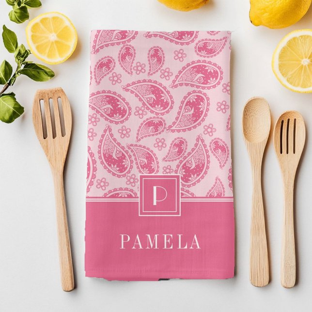 Elegant Monogram Pink Pattern Kitchen Towel (Elegant Monogram Pink Pattern Kitchen Towel)