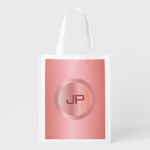 Elegant Monogram Pink Rose Gold Modern Template Grocery Bag