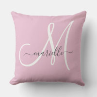 Elegant Monogram Pink Throw Pillow
