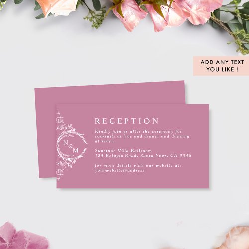Elegant Monogram Pink Wedding Reception Enclosure Card