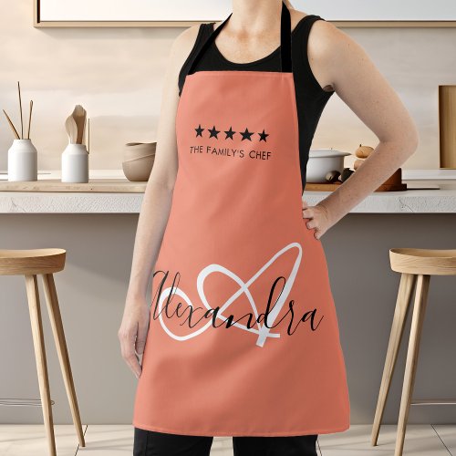 Elegant Monogram Pink White Script Best Chef Name Apron