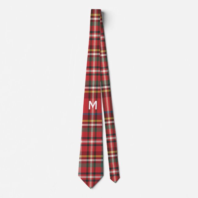 Elegant Monogram Plaid Rustic Christmas Holidays Neck Tie (Front)