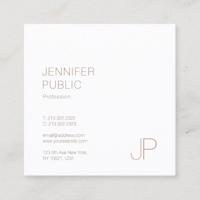 Elegant Monogram Plain Modern Trendy Design Luxury Square Business Card (Front)