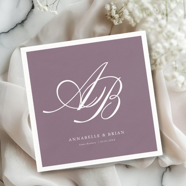 Elegant Monogram Plum Wedding  Napkins (Elegant Monogram Plum Wedding Napkins)