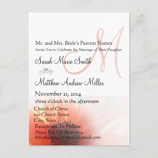 Elegant Monogram Poppy Wedding Invitation (Front)