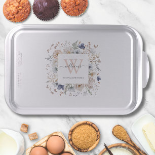 Elegant Monogram Pretty Beige Blue Flowers Floral Cake Pan