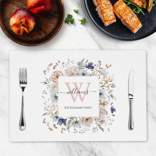 Elegant Monogram Pretty Beige Blue Flowers Floral Placemat