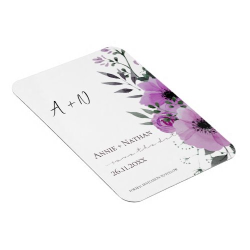 Elegant Monogram Pretty Purple Floral Cute Wedding Magnet