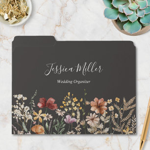 Elegant Monogram Pretty Watercolor Wildflower File Folder