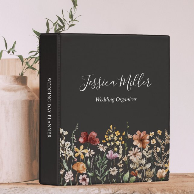 Elegant Monogram Pretty Watercolor Wildflower  Mini Binder (In situ)