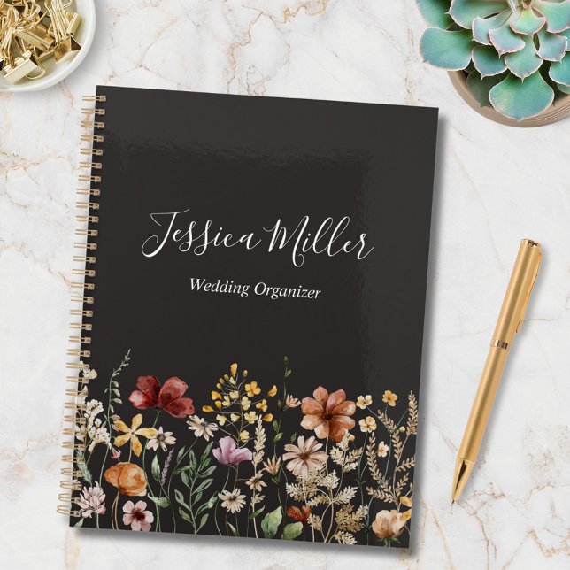 Elegant Monogram Pretty Watercolor Wildflower  Planner (In situ)