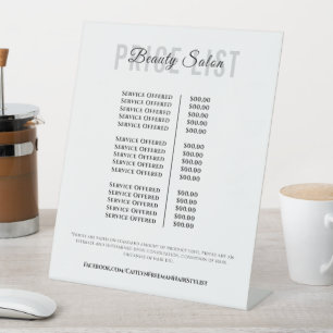 Elegant Monogram price list table top signs