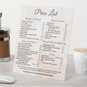 Elegant Monogram price list table top signs
