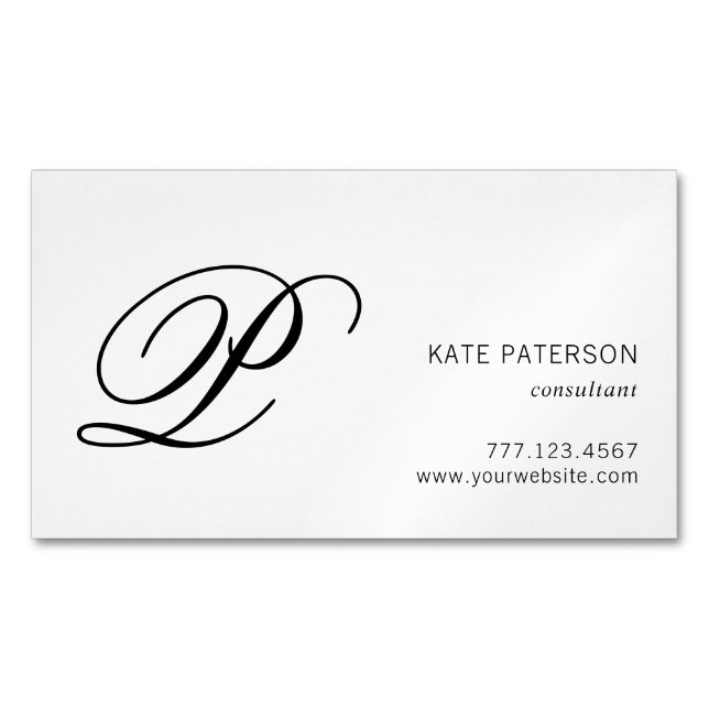 Elegant Monogram Professional Black and White Business Card Magnet (Front)