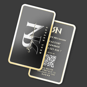 Elegant Monogram Professional Marketing Black Gold Foil Spot Gloss Business Cards
