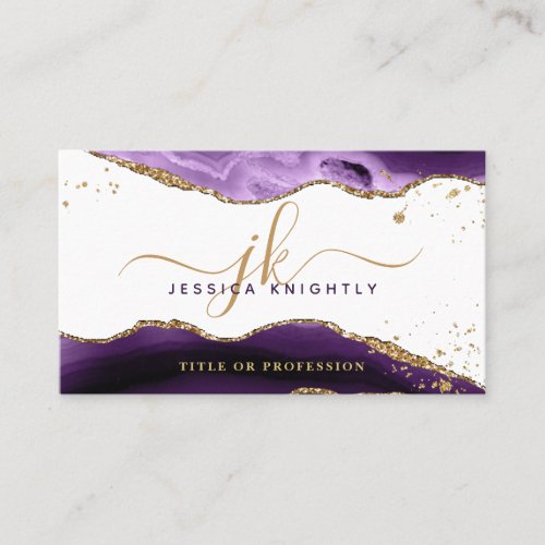 Elegant Monogram Purple Agate Gold Glitter Business Card
