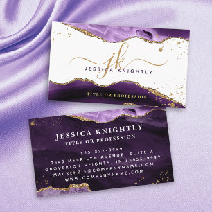 Elegant Monogram Purple Agate Gold Glitter Business Card