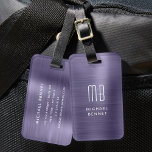 Elegant Monogram Purple Brushed Metal  Luggage Tag<br><div class="desc">Elegant Monogram Purple Faux Brushed Metal Luggage Tag</div>