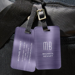 Elegant Monogram Purple Brushed Metal  Luggage Tag