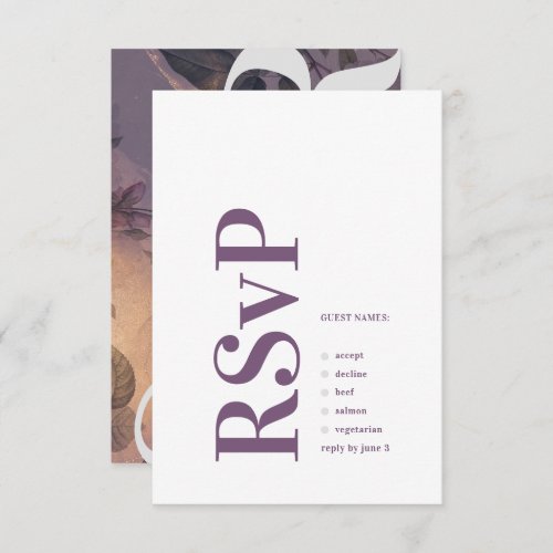 Elegant Monogram Purple Fall Wedding RSVP Card